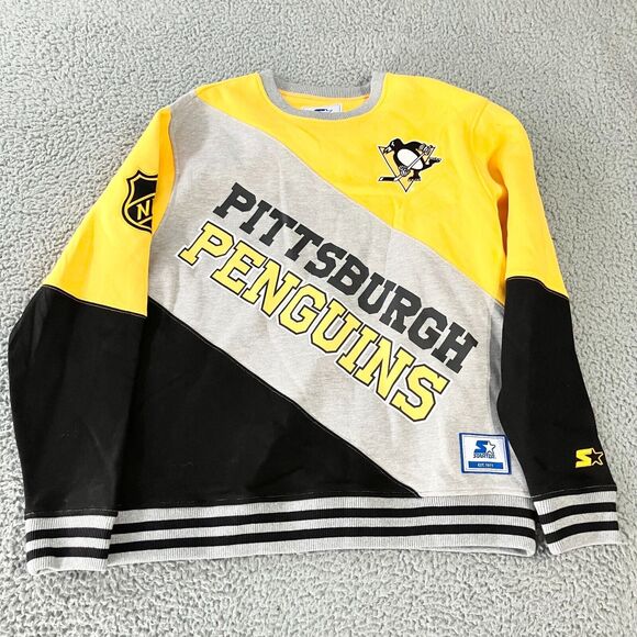 Starter Pittsburgh Penguins Sweatshirt Mens Large Yellow‎ Crewneck Logo NHL New - Picture 1 of 9